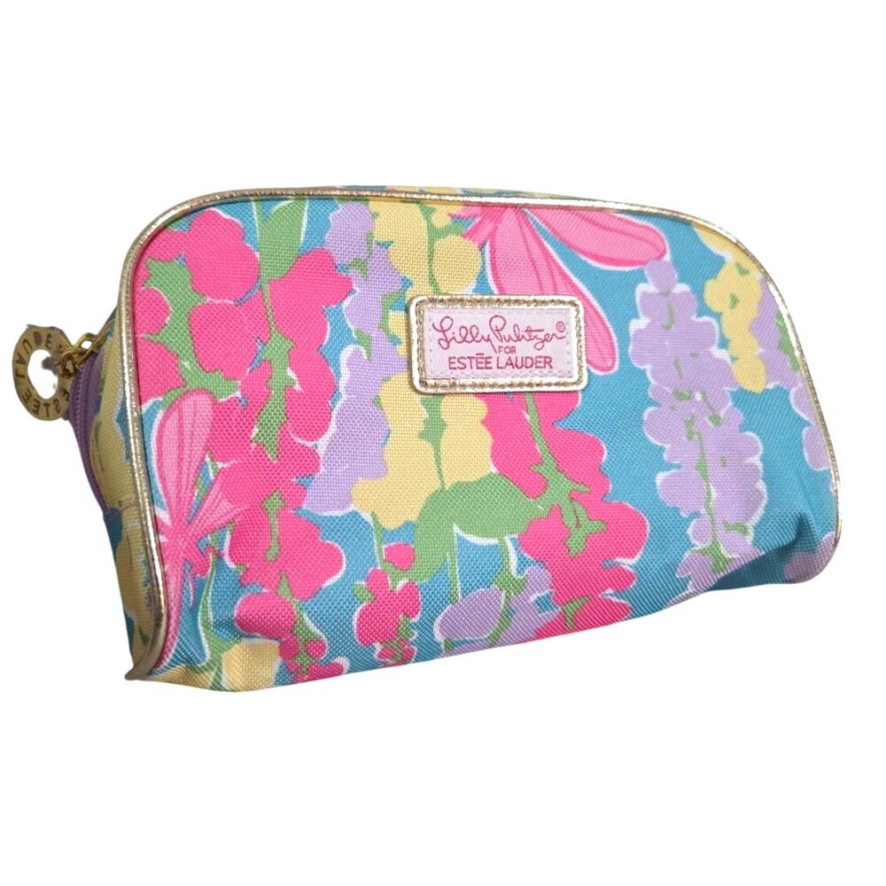 Lilly Pulitzer X Estee Lauder Cosmetic Makeup Bag Floral Pink Blue Green
